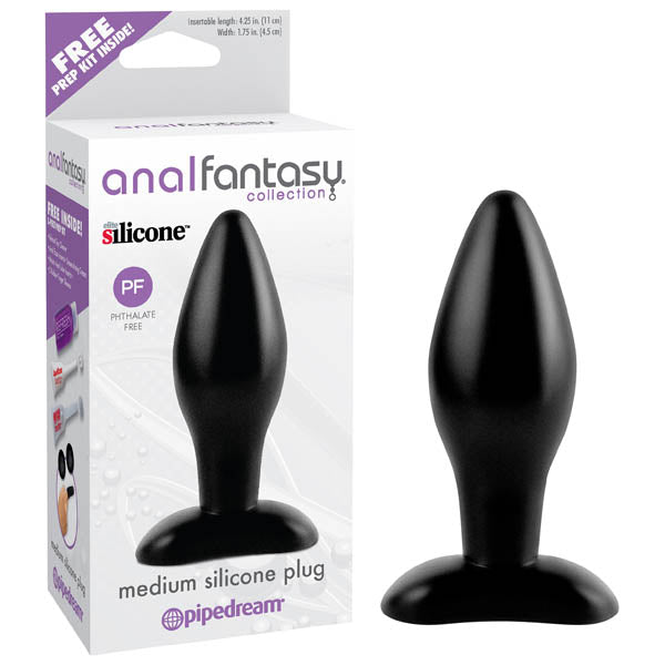 Anal Fantasy Collection Medium Silicone Plug - Black 11 cm (4.25'') Butt Plug - Image 1