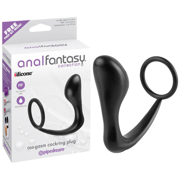 Anal Fantasy Collection Ass-gasm Cock Ring Plug - Black 10 cm (4'') Prostate Massager with Cock Ring - Image 1