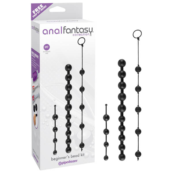 Anal Fantasy Collection Beginner's Bead Kit - Black Anal Beads - Set of 3 Cords - Image 1