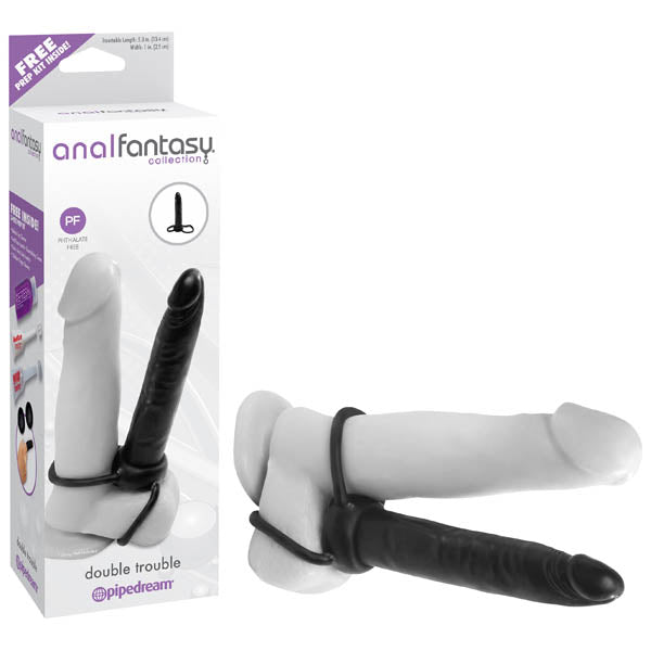 Anal Fantasy Collection Double Trouble - Black 13.1 cm (5.25'') Anal Dong & Cock Ring - Image 1