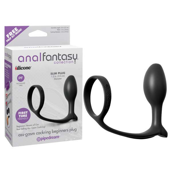 Anal Fantasy Collection Ass-Gasm Cock Ring Beginners Plug - Black Cock Ring with Anal Plug - Image 1