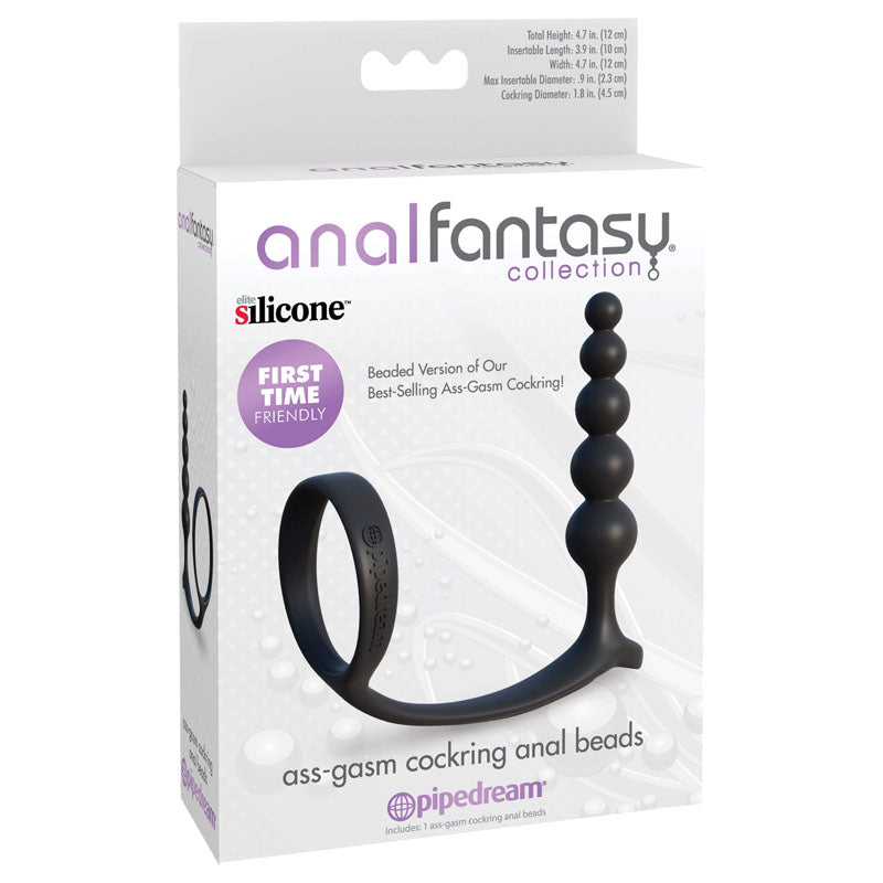 Anal Fantasy Collection Ass-Gasm Cockring Anal Beads - Black Cock Ring