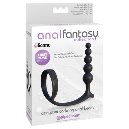Anal Fantasy Collection Ass-Gasm Cockring Anal Beads - Black Cock Ring