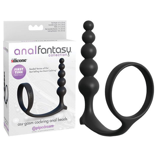 Anal Fantasy Collection Ass-Gasm Cockring Anal Beads - Black Cock Ring