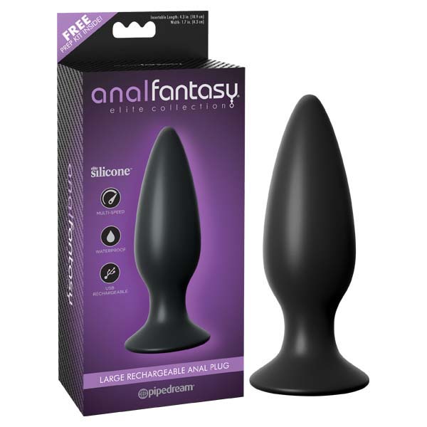 Anal Fantasy Elite Collection Large Rechargeable Anal Plug - Black 13.5 cm (5.3'') USB Rechargeable Vibrating Butt Plug - Image 1
