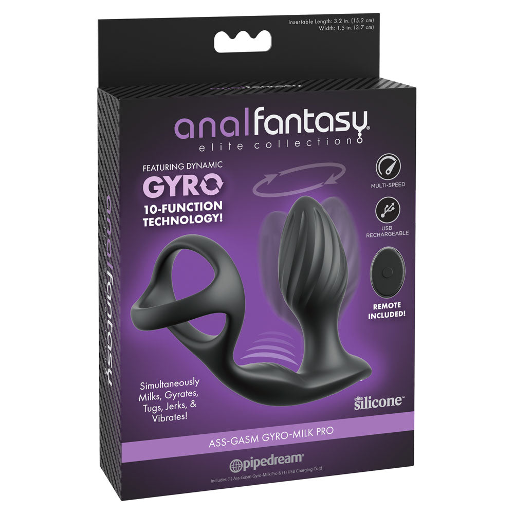 Anal Fantasy Elite Ass-Gasm Gyro-Milk Pro - Black Gyrating Butt Plug