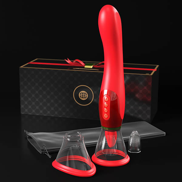 Fantasy For Her Ultimate Pleasure - Red/Gold USB Rechargeable Sucking & Flicking Stimulator - Image 1