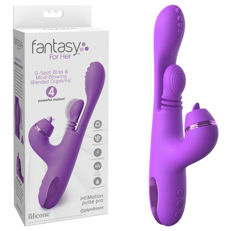 Purple G-Spot stimulator with packaging labeled 'Fantasy for Her' on a white background
