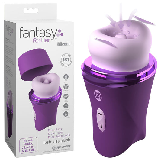 Fantasy For Her Lush Kiss Plush - Purple USB Rechargeable Licking & Sucking Stimulator