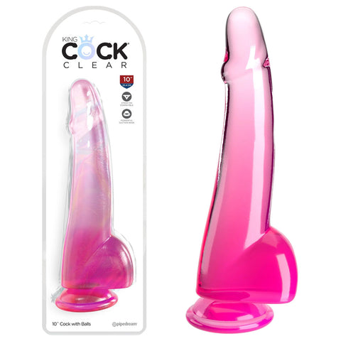 King Cock Clear 10'' Cock with Balls - Pink - Pink 25 cm Dong - Image 1