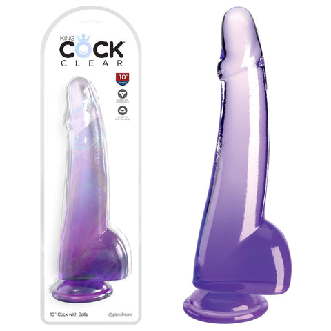 King Cock Clear 10'' Cock with Balls - Purple - Purple 25 cm Dong - Image 1