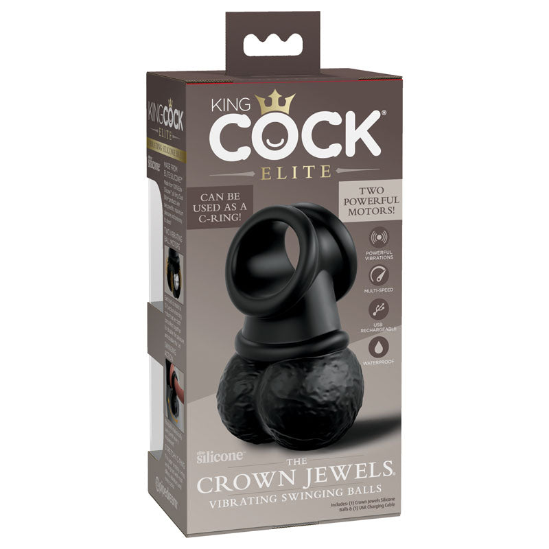 King Cock Elite The Crown Jewels Vibrating Silicone Balls - Black
