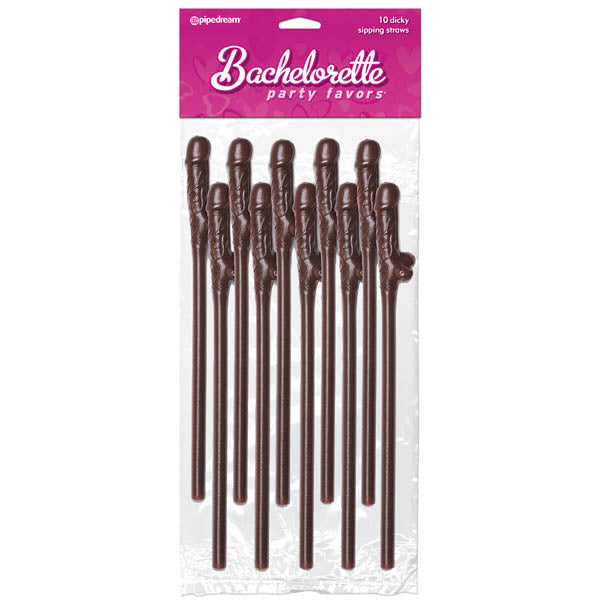Bachelorette Party Favors - Dicky Sipping Straws - Chocolate Coloured Straws - Set of 10 - Image 1