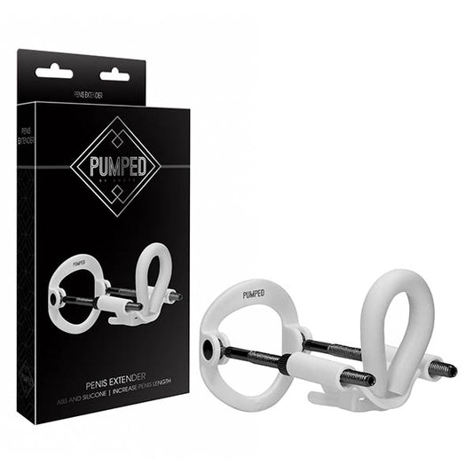 Pumped Penis Extender. The white product shown with its retail packaging on white.
