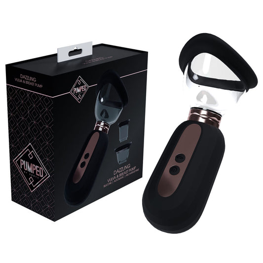 PUMPED Dazzling Auto Ladies Pump. The black product shown with its retail packaging on white, another angle.