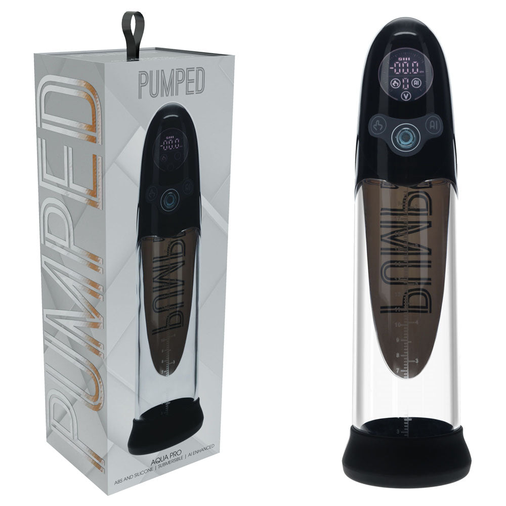 PUMPED Aqua-Pro Auto Pump - Black - Black/Clear USB Rechargeable AI-Enabled Submersible Auto Penis Pump