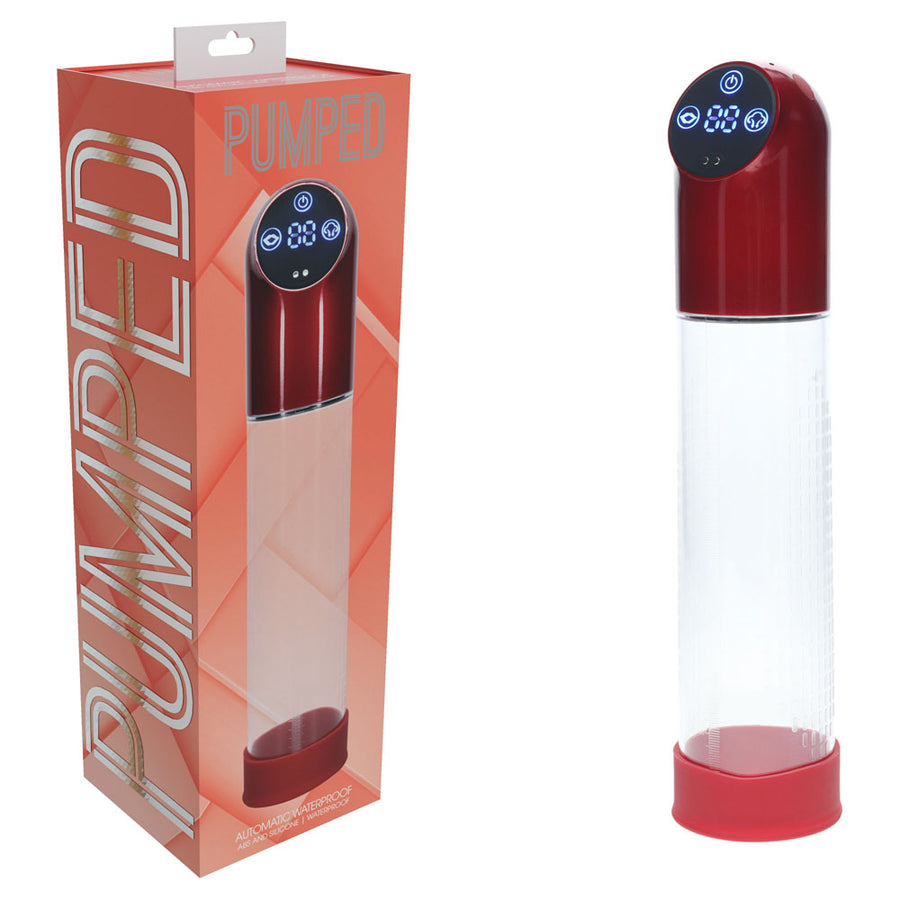 PUMPED Automatic Waterproof Pump - Metal Red - Red/Clear USB Rechargeable Automatic Penis Pump