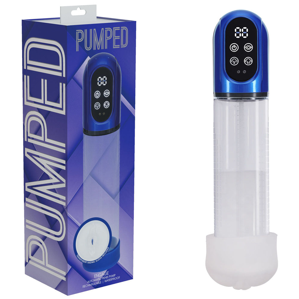 PUMPED Engage Automatic Penis Pump - Blue - Metallic Blue Auto Penis