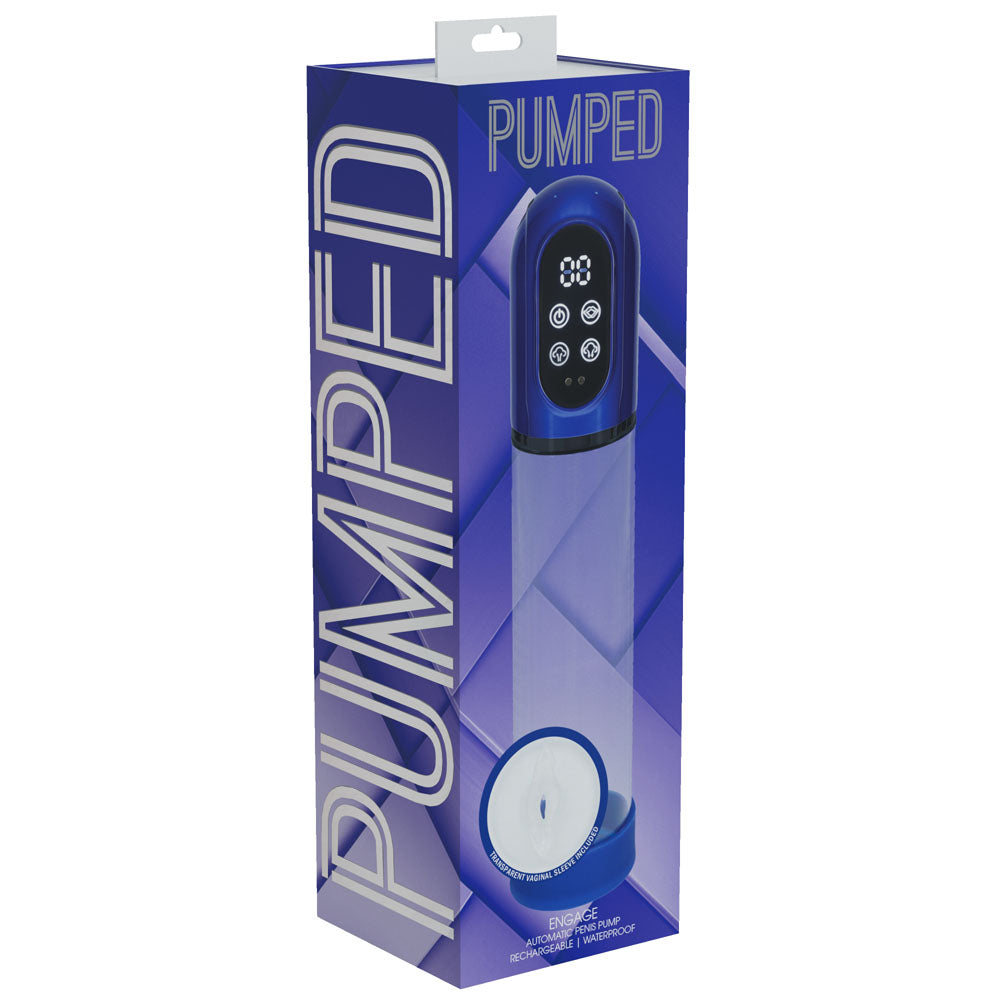 PUMPED Engage Automatic Penis Pump - Blue - Metallic Blue Auto Penis
