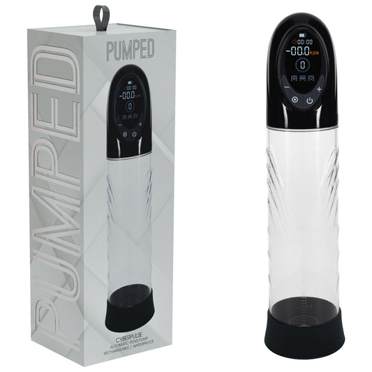 PUMPED CyberPulse Automatic Penis Pump. Studio photo of the black product on a white background, another angle.