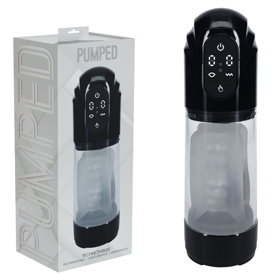 PUMPED TechnoThrust Auto Masturbator - Black/Clear USB Rechargeable Auto Maturbator