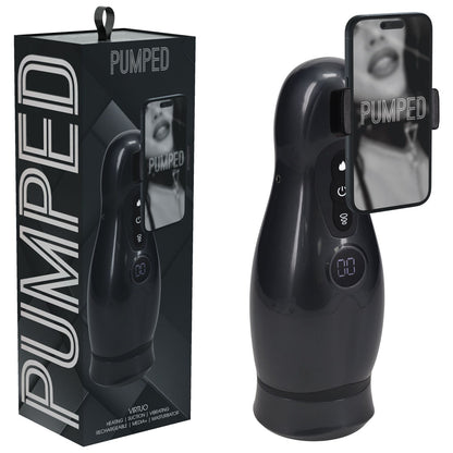 PUMPED Virtuo - Gunmetal Grey/Clear USB Rechargeable Sucking And Vibrating Auto Masturbator