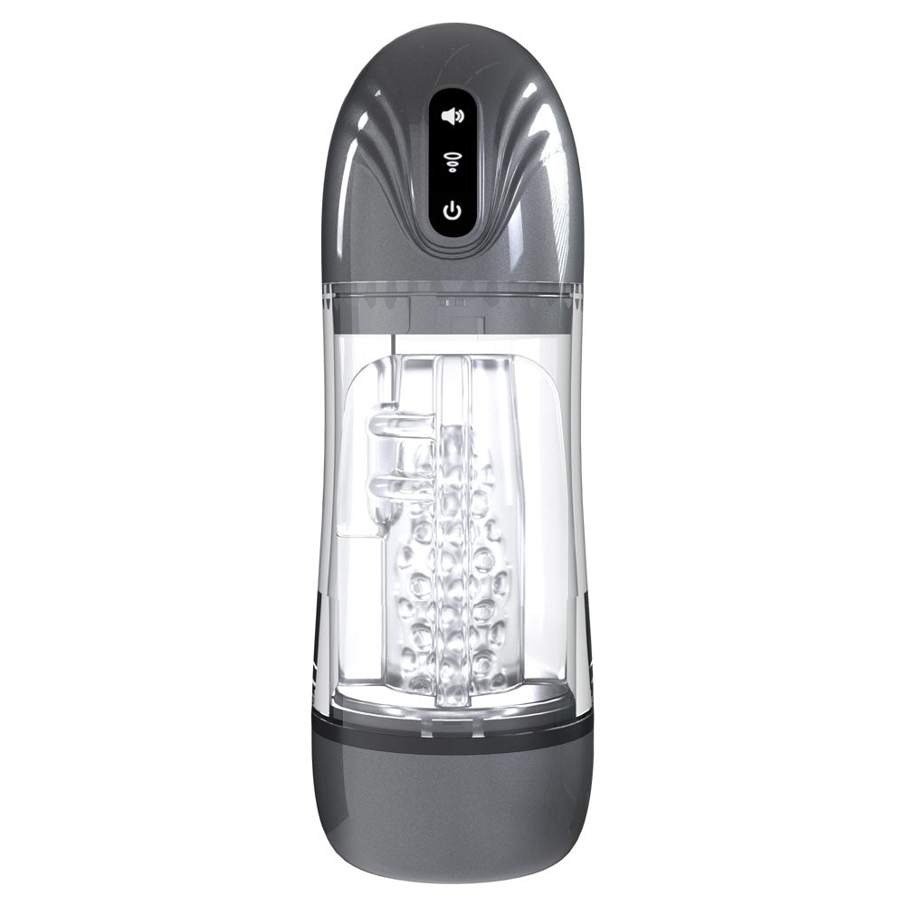 PUMPED SonicPull - Gunmetal Grey/Clear USB Rechargeable Sucking And Vibrating Auto Masturbator