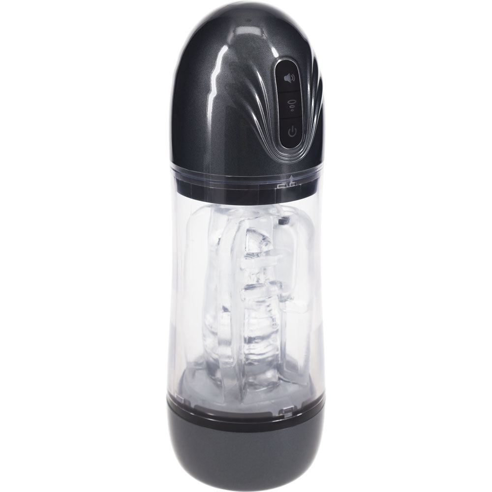 PUMPED SonicPull - Gunmetal Grey/Clear USB Rechargeable Sucking And Vibrating Auto Masturbator