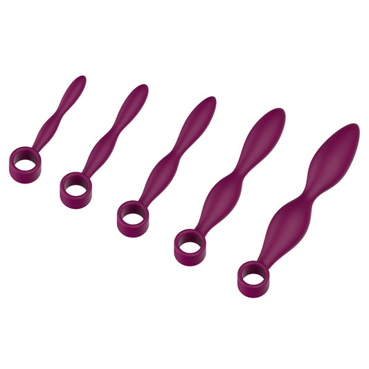 Passion Play Silicone Dilator Set. Full view of the purple product on a white background, another angle.