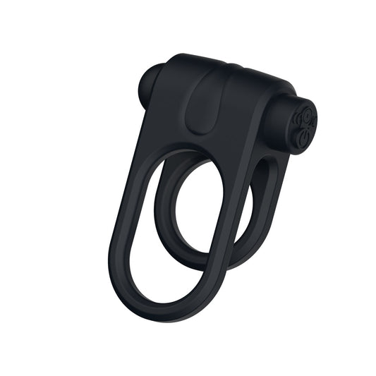 Passion Play Silicone Vibrating Dual Cockring - Black Cock & Balls