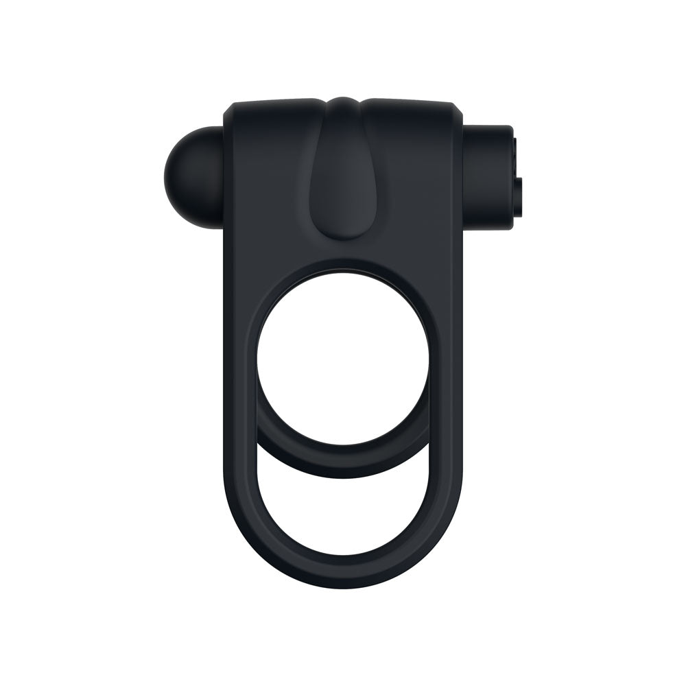 Passion Play Silicone Vibrating Dual Cockring - Black Cock & Balls