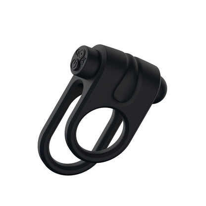 Passion Play Silicone Vibrating Dual Cockring - Black Cock & Balls