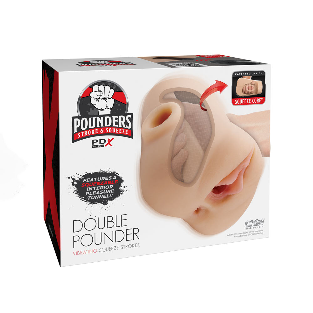 PDX Plus Double Pounder Vibrating Squeeze Stroker - Flesh Vibrating