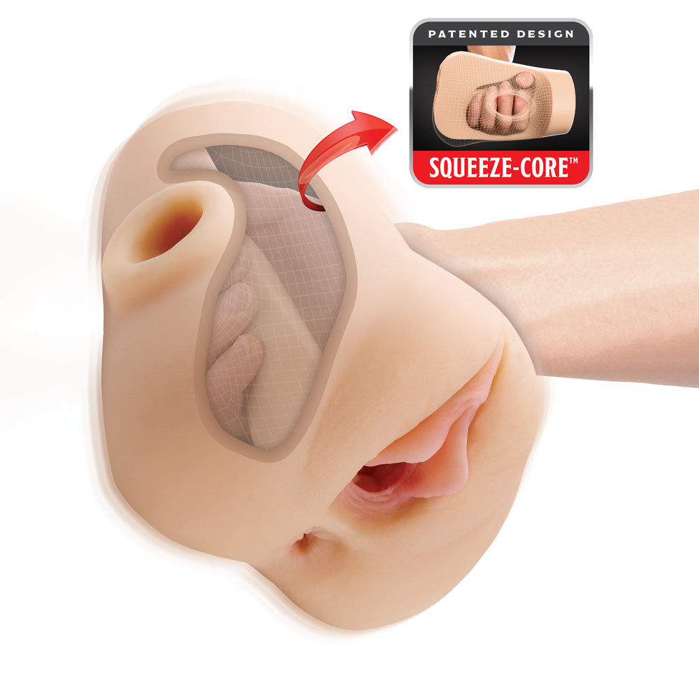 PDX Plus Double Pounder Vibrating Squeeze Stroker - Flesh Vibrating