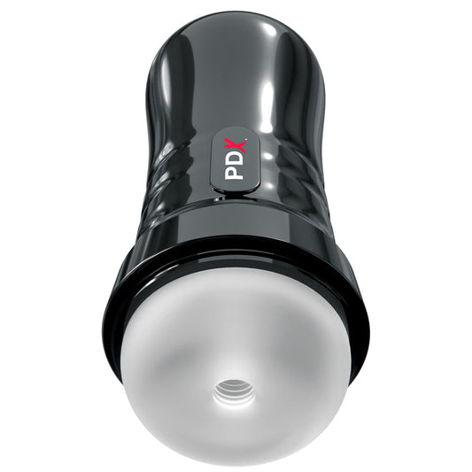 PDX Extreme Wet Strokers Super Slide & Glide. Studio photo of the clear stroker on a white background, another angle.