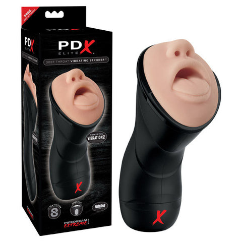 PDX Elite Deep Throat Vibrating Stroker - Flesh Vibrating Mouth Stroker - Image 1