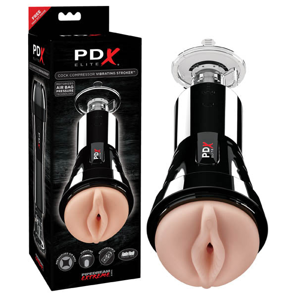 PDX Elite Cock Compressor Vibrating Stroker - Flesh USB Rechargeable Vibrating Pussy Stroker with Suction Base - Image 1