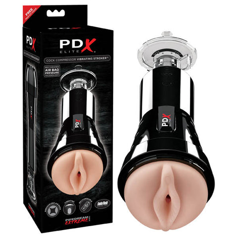 PDX Elite Cock Compressor Vibrating Stroker - Flesh USB Rechargeable Vibrating Pussy Stroker with Suction Base - Image 1