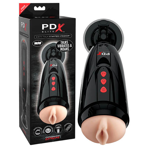 Pipedream Extreme Toyz Elite Dirty Talk Starter Stroker - Flesh Vibrating Vagina Masturbator with Suction Cup & Sound Effects - Image 1