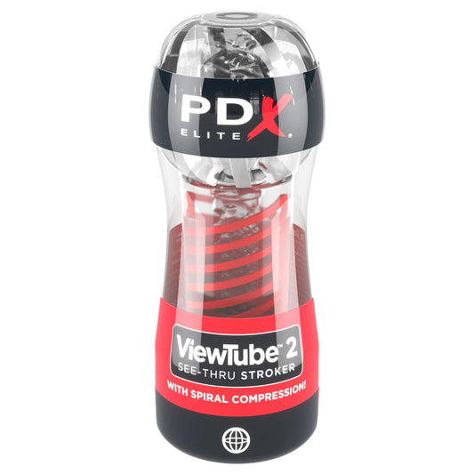 PDX Elite Viewtube 2. Studio photo of the clear stroker on a white background, wider framing.