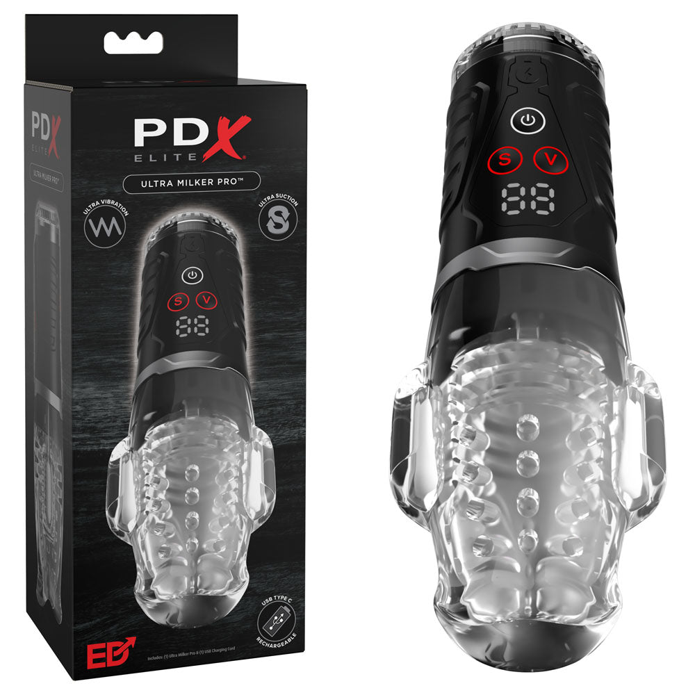 PDX Elite Ultra Milker Pro - Clear Vibrating & Sucking Auto Stroker