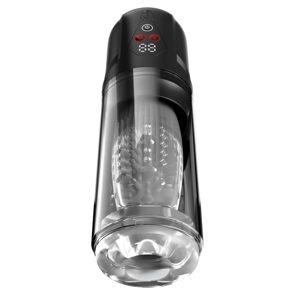 PDX Elite Mega-Bator Pro - Clear Vibrating & Spinning Auto Stroker