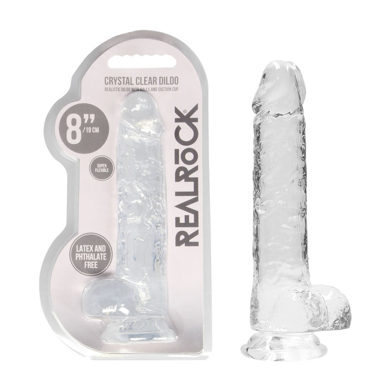 REALROCK 8'' Realistic Dildo With Balls 20.3 cm Dong - Clear