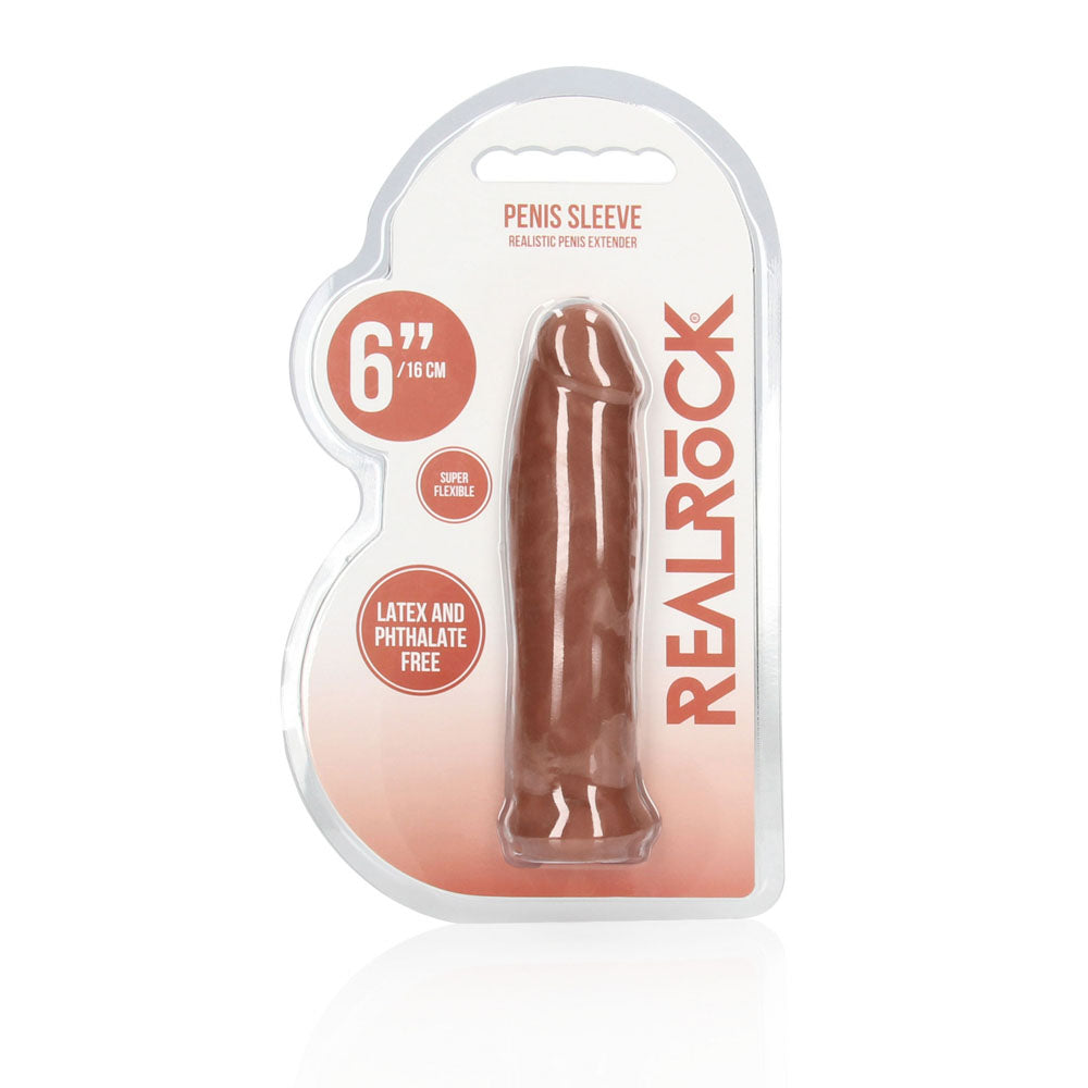 REALROCK 6'' Realistic Penis Sleeve - Tan 15.2 cm Penis Extension Sleeve
