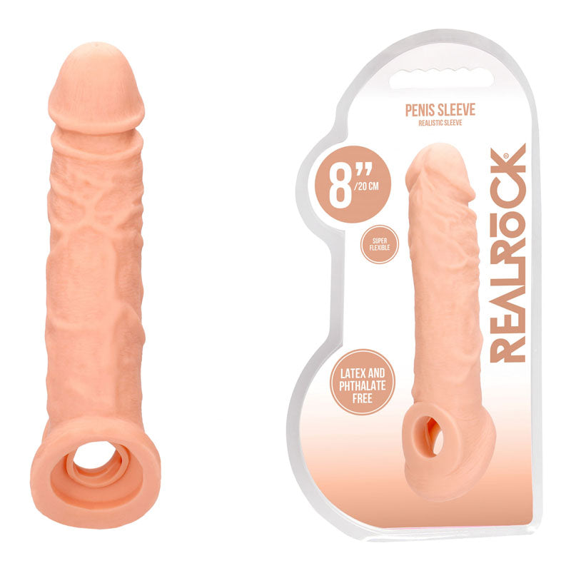 REALROCK 8'' Realistic Penis Extender with Rings 20.3 cm Penis Extension Sleeve