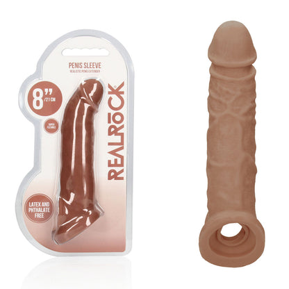 REALROCK 8'' Realistic Penis Extender with Rings 20.3 cm Penis Extension Sleeve - Tan