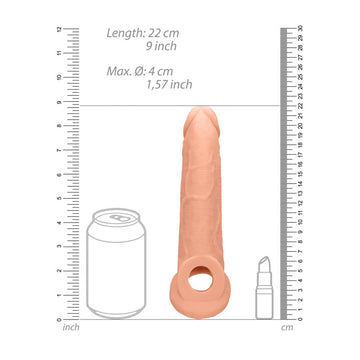 REALROCK 9'' Realistic Penis Extender with Rings - Flesh 22.9 cm Penis Extension Sleeve