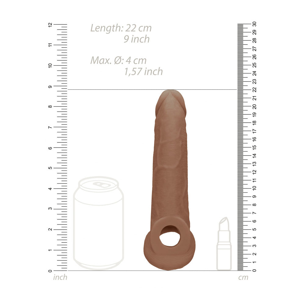 REALROCK 9'' Realistic Penis Extender with Rings - Tan 22.9 cm Penis Extension Sleeve