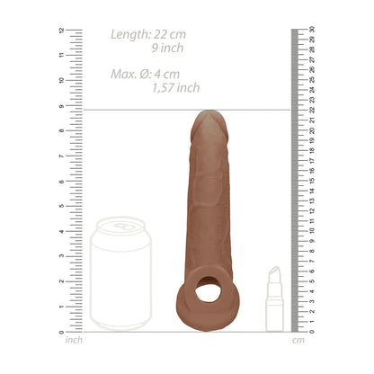 REALROCK 9'' Realistic Penis Extender with Rings - Tan 22.9 cm Penis Extension Sleeve