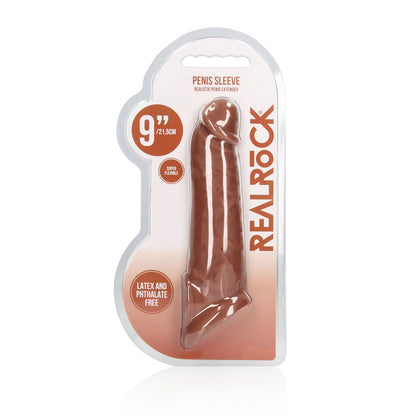 REALROCK 9'' Realistic Penis Extender with Rings - Tan 22.9 cm Penis Extension Sleeve